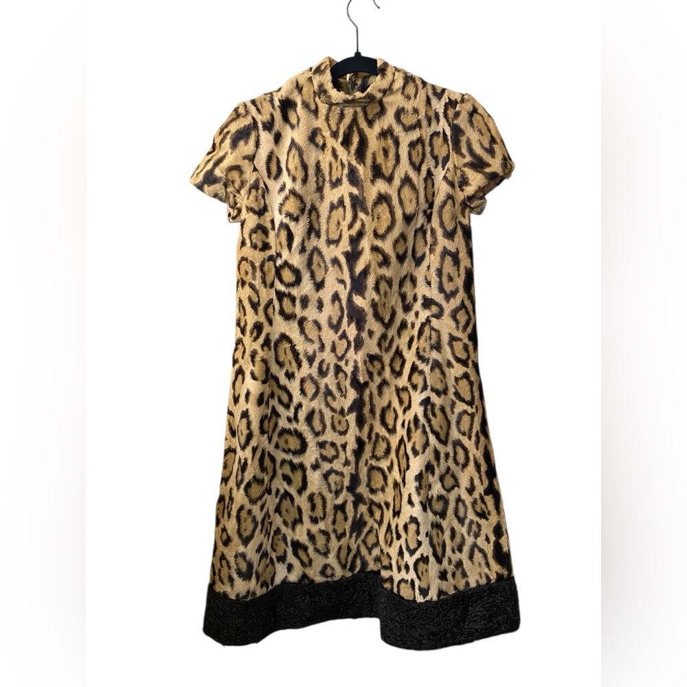 30’s VTG Leopard Fur A Line BabyDoll Dress With Persian Lamb Hem. S/M